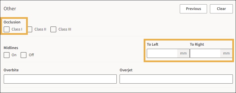 Other section with yellow highlight boxes around the Occlusion checkbox and To Left and To Right boxes.